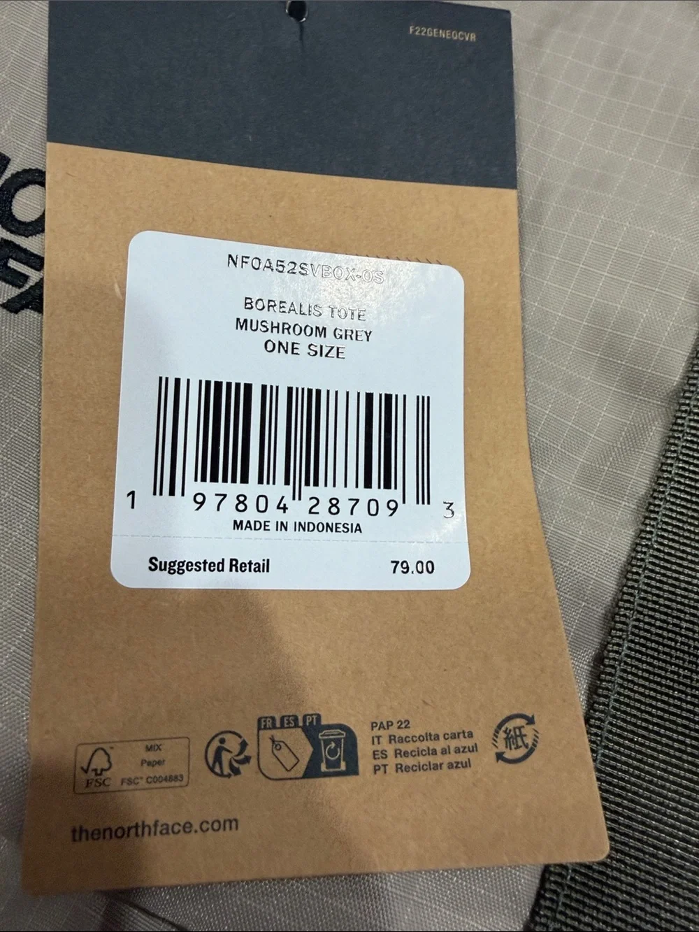 NWT The North Face Borealis Tote Mushroom Grey New